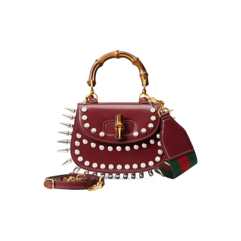 GUCCI Bamboo 1947 Leather Bamboo Bag Handbags Shoulder Bags Mini Women's Burgundy-2