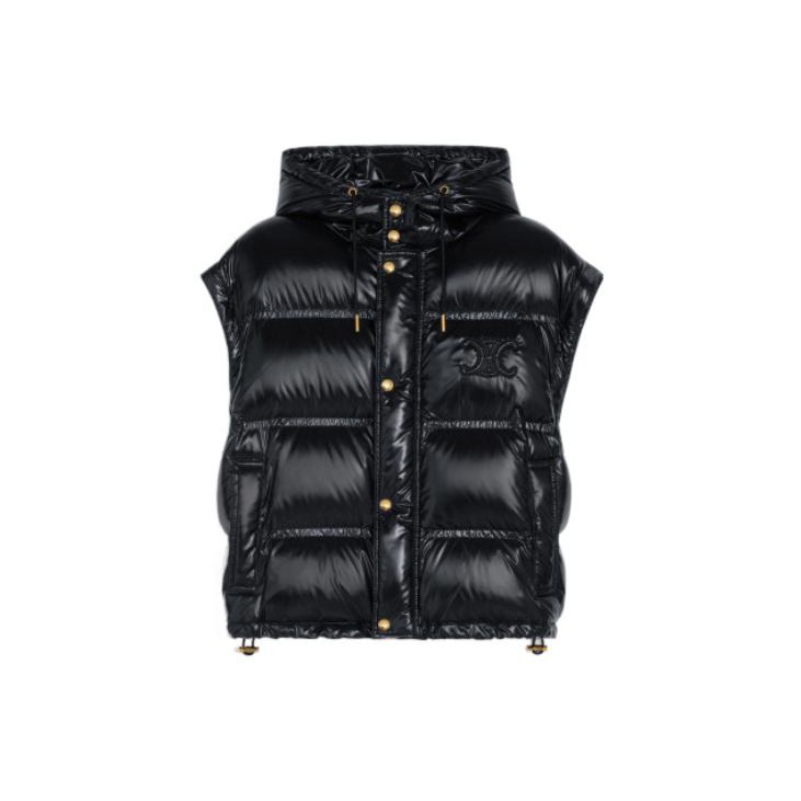 CELINE Cropped Triomphe Down Jacket in Lightweight Nylon