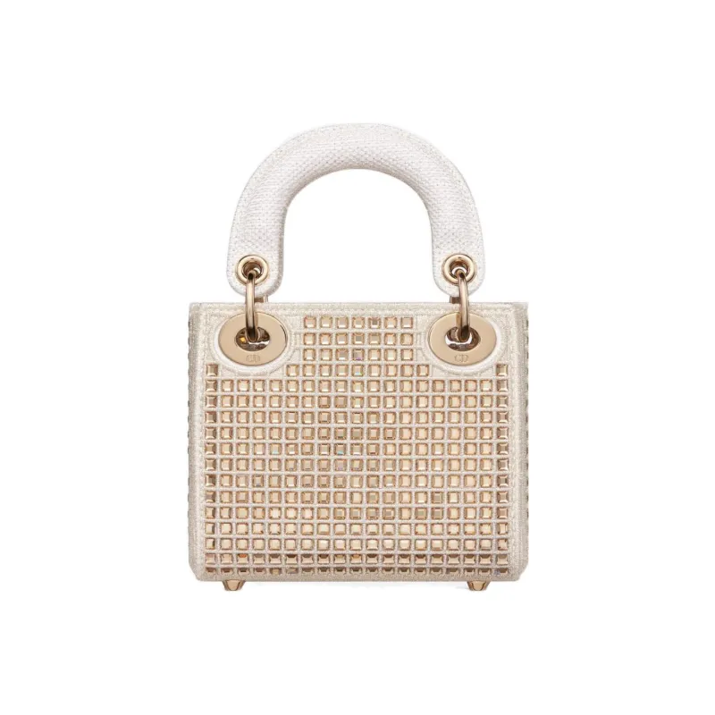 DIOR Lady Dior Faux Crystal Embroidery Daisie Bag Shoulder Bag Crossbody Bag Handbag Extra Mini Women's White-2