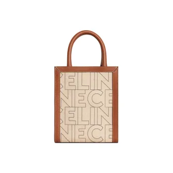 CELINE Cabas Fabric With Calfskin Trim Shoulder Bag Crossbody Bag Handbag Mini Women's Natural/Tan