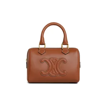 CELINE Triomphe Smooth Cow Leather Boston Bag Shoulder Bag Crossbody Bag Handbag Small Size Women's Tawny