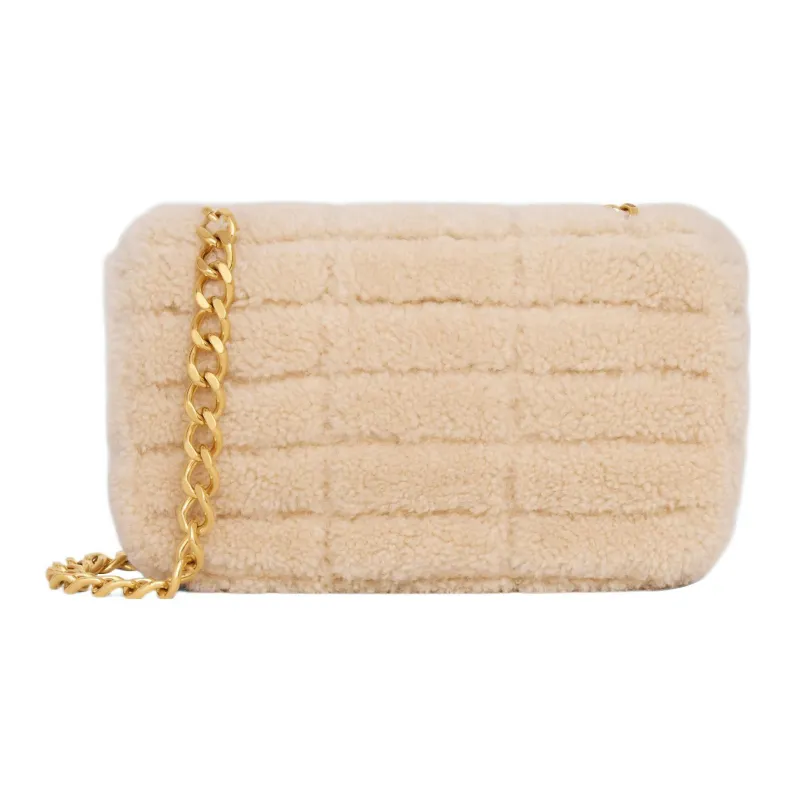 CELINE Shearling With Sheepskin Crossbody Bag Shoulder Bag Women's Natural-2