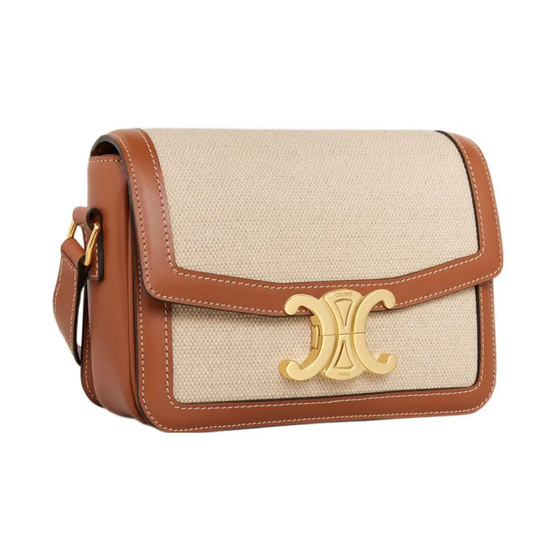 CELINE Triomphe Textile With Calfskin Crossbody Bag, Shoulder Bag Women's-1