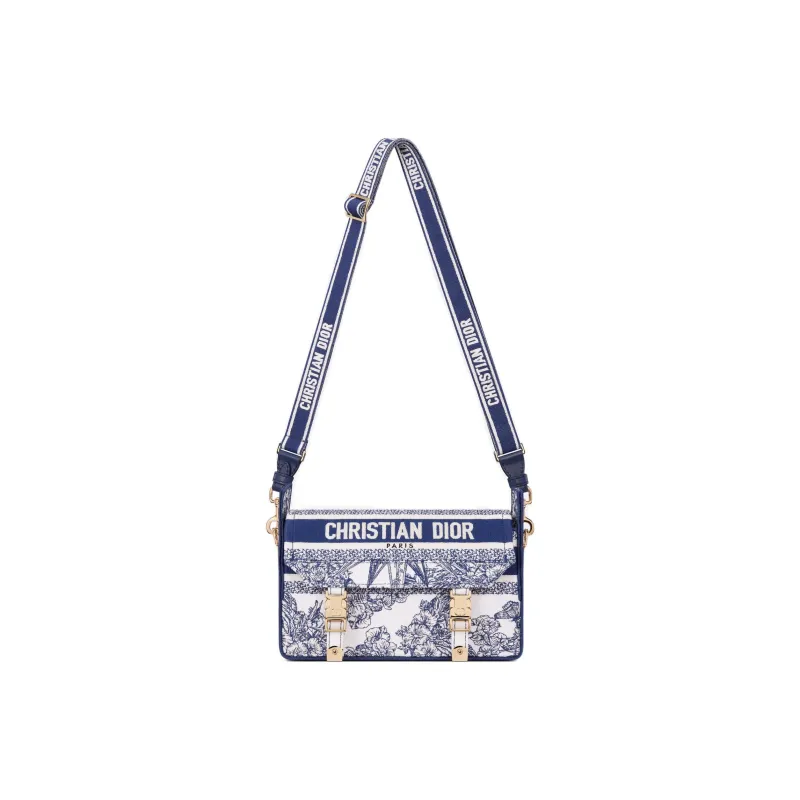 DIOR DiorCamp Pattern Embroidered Canvas Messenger Bag Shoulder Bag Crossbody Bag Small Size Women's Blue-1