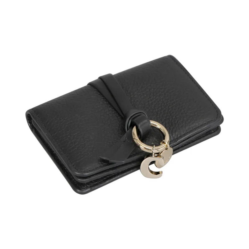 Chloe Cow Leather Coin Purse Women's Black-3