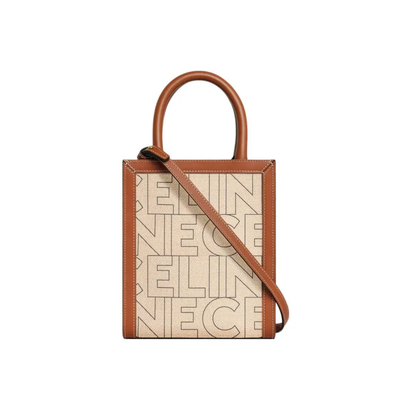 CELINE Cabas Fabric With Calfskin Trim Shoulder Bag Crossbody Bag Handbag Mini Women's Natural/Tan-2