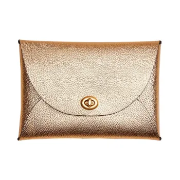 COACH Pouch Leather Document Bag, Coin Purse, Card Holder, Clutch Small Size Women's Metal Gold