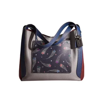 COACH Hadley Pebbled Leather Hobo Bag, Handbag, Shoulder Bag Women's Gray & Blue