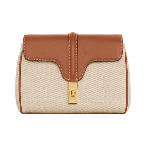 celine Camarat Fabric With Calfskin Shoulder Bag Crossbody Bag Mini Women's Natural/Tan