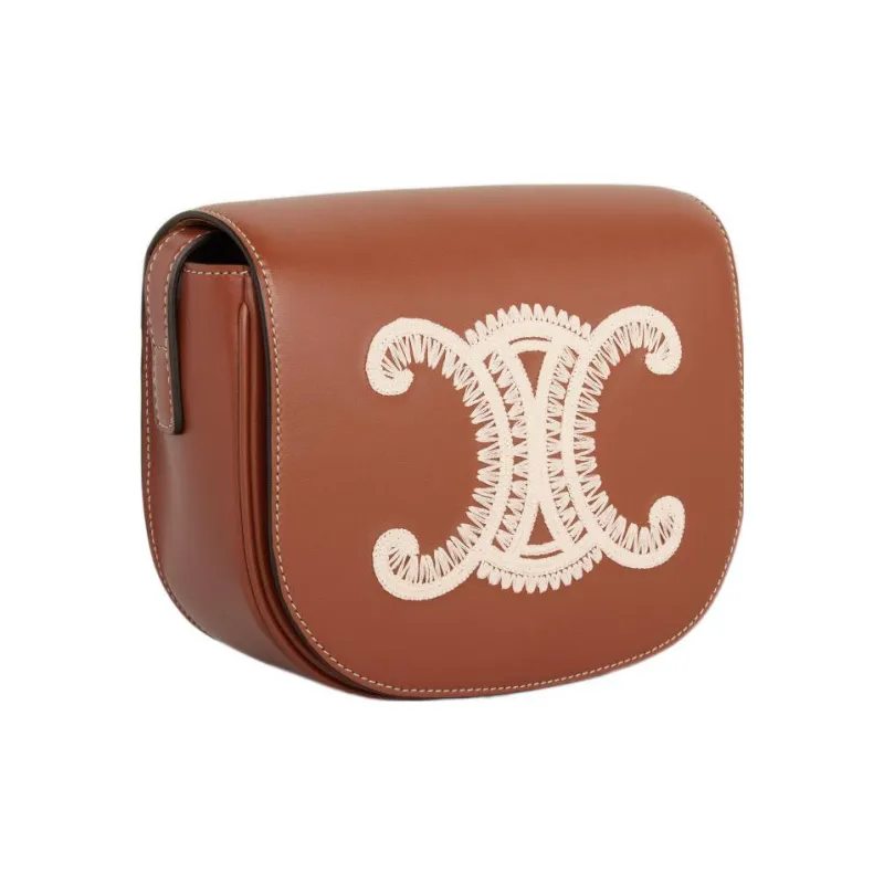 CELINE Triomphe Smooth Cow Leather Crossbody Bag, Shoulder Bag Women's Tawny-2