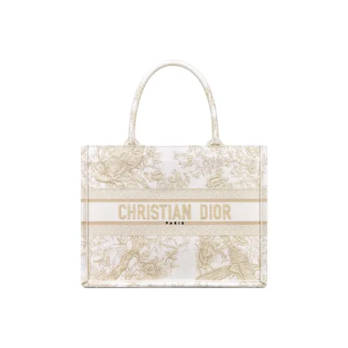 DIOR BookTote Embroidery Tote Bag, Shopping Bag, One Shoulder Handbag Medium Size Women's Light Gold