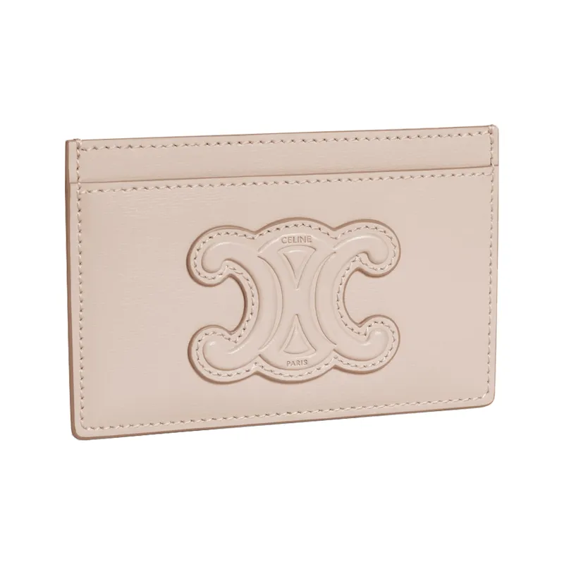 CELINE Cuir Triomphe Shiny Calfskin Card Clip Card Holder Women's Nude-1