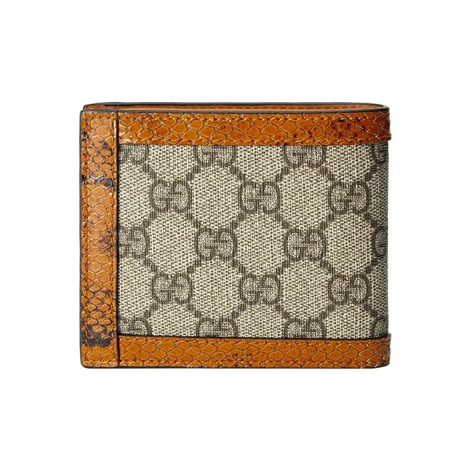 GUCCI Ophidia Canvas With Snakeskin Print Trim Wallet Men's Ebony/Tan-2