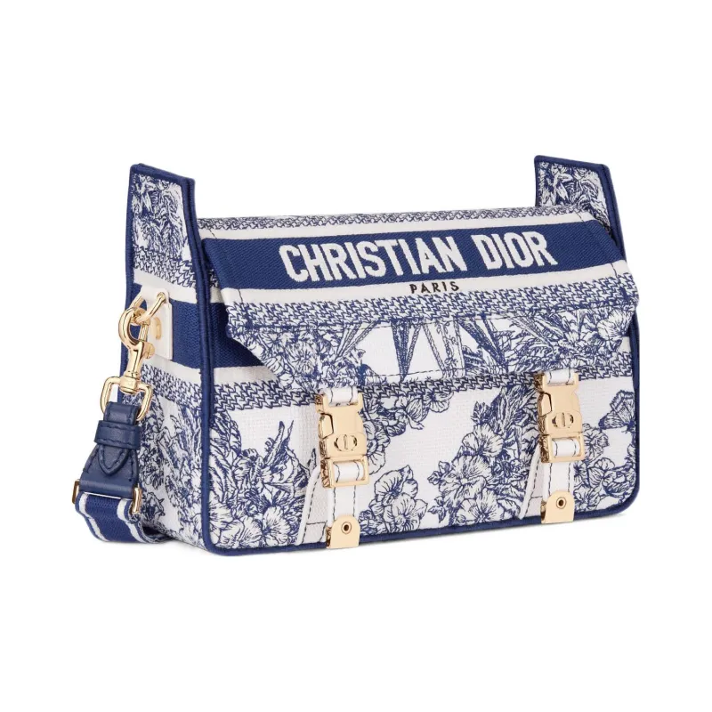 DIOR DiorCamp Pattern Embroidered Canvas Messenger Bag Shoulder Bag Crossbody Bag Small Size Women's Blue-2