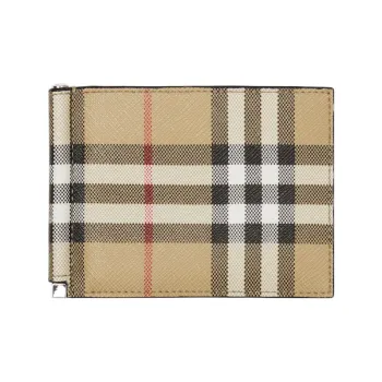 Burberry Check Money Clip Bifold Wallet Beige