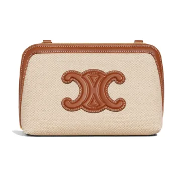 CELINE Cuir Triomphe Triumph Fabric With Cow Leather One Shoulder Crossbody Clutch Women's Natural/Tan