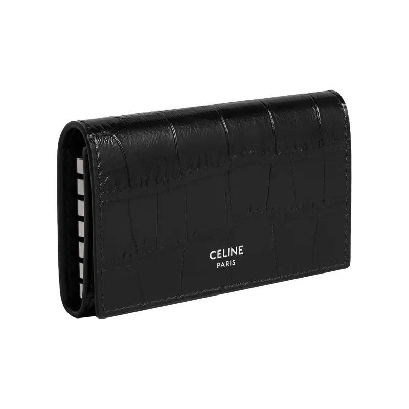 CELINE Crocodile Embossed Calfskin Key Pouch Men's Black-1
