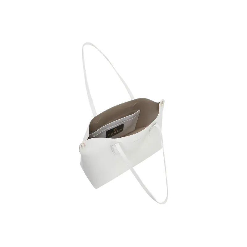 Furla Textured Calfskin Tote Bag Shopping Bag Handbag Shoulder Bag Large Size Women's White-3