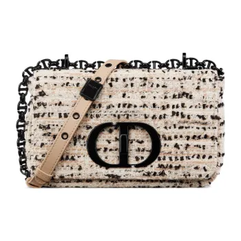 DIOR Caro Tweed With Canvas Handheld Shoulder Bag Crossbody Bag Small Size Women's White/Black