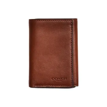 COACH Trifold Wallet Leather Card Holder Wallet Unisex Chestnut