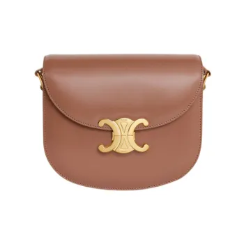 CELINE Triomphe Cow Leather Crossbody Bag, Shoulder Bag Women's Dark Brown
