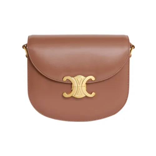 CELINE Triomphe Cow Leather Crossbody Bag, Shoulder Bag Women's Dark Brown