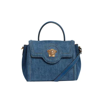 VERSACE La Medusa Denim Shoulder Bag Crossbody Bag Handbag Medium Size Men's Blue