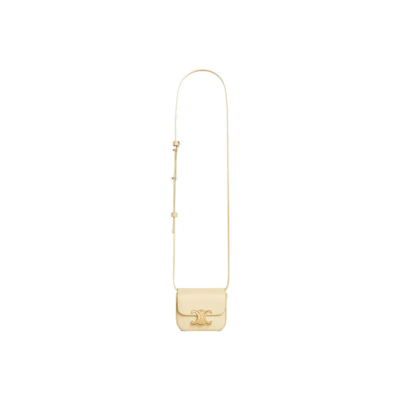 CELINE Triomphe Arc De Triomphe Shiny Calfskin Shoulder Bag Crossbody Bag Mini Women's Light Yellow/Light Yellow-4