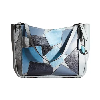 COACH Alana Pebbled Leather One Shoulder Handbag Large Size Women's Blue
