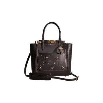COACH Troupe Leather Tote Bag Shopping Bag Shoulder Bag Crossbody Bag Handbag Medium Size Women's Black