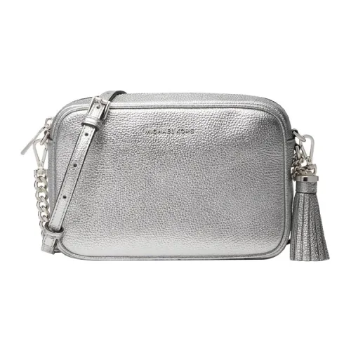 MICHAEL KORS Jet Set Pebbled Leather Camera Bag Shoulder Bag Crossbody Bag Medium Size Women's Silver
