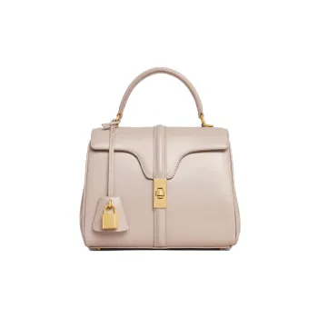 CELINE 16 Satin Calfskin Shoulder Bag Crossbody Bag Handbag Small Size Women's Nude
