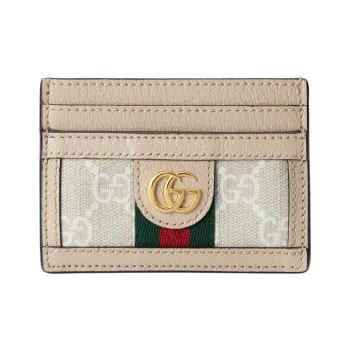 GUCCI Ophidia Canvas With Leather Trim Card Holder Women's Beige/White