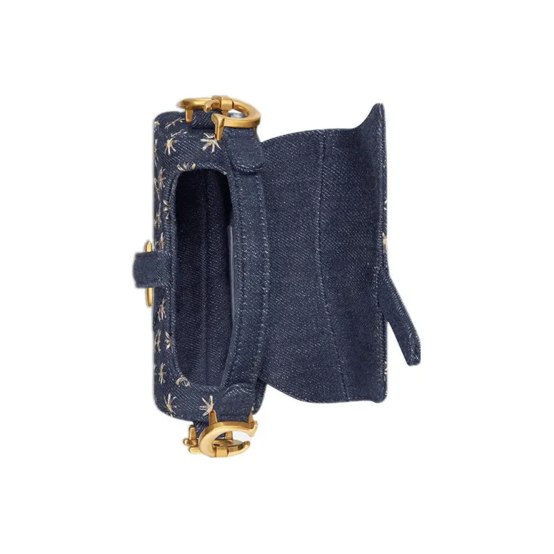 DIOR Saddle Stars Embroidered Denim Fabric Saddle Bag Shoulder Bag Crossbody Bag Handbag Extra Mini Women's Blue-2
