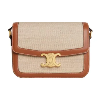 CELINE Triomphe Textile With Calfskin Crossbody Bag Shoulder Bag Women's Natural/Tan