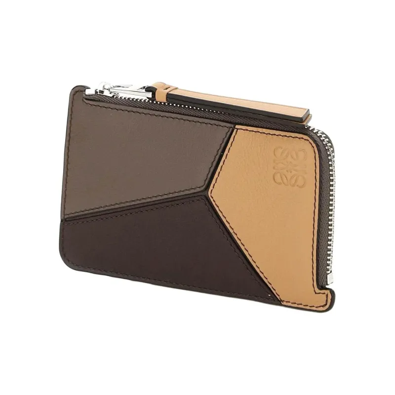 LOEWE Puzzle Calfskin Coin Purse, Card Holder Men's Light Warm Desert/Chocolate-1
