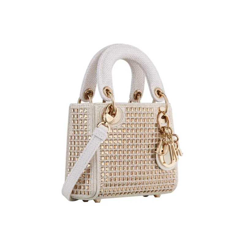 DIOR Lady Dior Faux Crystal Embroidery Daisie Bag Shoulder Bag Crossbody Bag Handbag Extra Mini Women's White-1