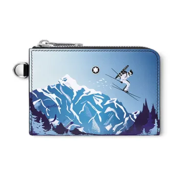 MONTBLANC Grained Cow Leather Card Holder Coin Purse Key Pouch Men's Blue