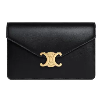 CELINE Triomphe Shiny Calfskin Shoulder Bag Crossbody Bag Wallet Regular Women's Black