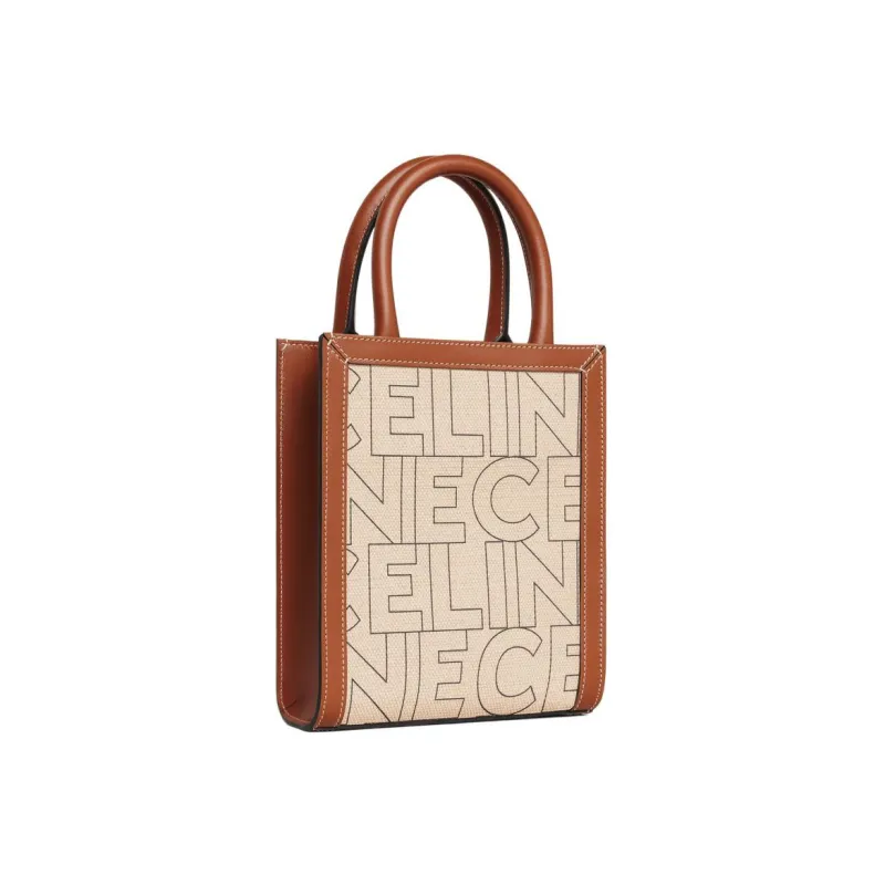 CELINE Cabas Fabric With Calfskin Trim Shoulder Bag Crossbody Bag Handbag Mini Women's Natural/Tan-1