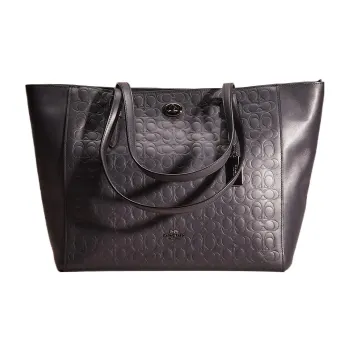 COACH Turnlock Calfskin Tote Bag Shopping Bag Handbag Shoulder Bag Large Size Women's Black