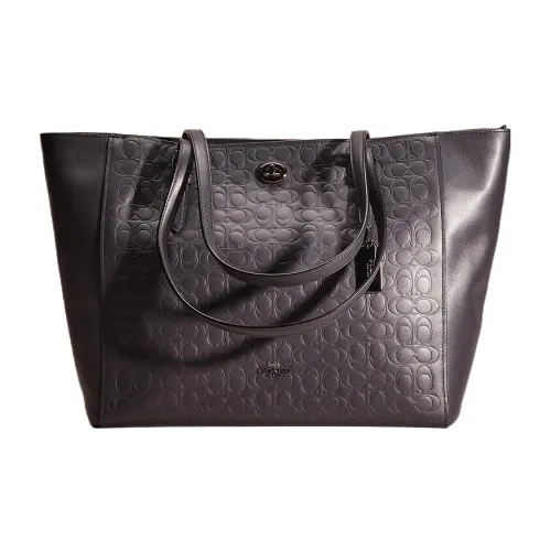 COACH Turnlock Calfskin Tote Bag Shopping Bag Handbag Shoulder Bag Large Size Women's Black