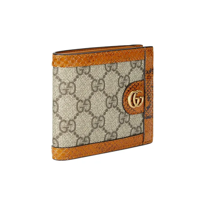 GUCCI Ophidia Canvas With Snakeskin Print Trim Wallet Men's Ebony/Tan-1