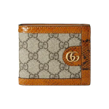 GUCCI Ophidia Canvas With Snakeskin Print Trim Wallet Men's Ebony/Tan