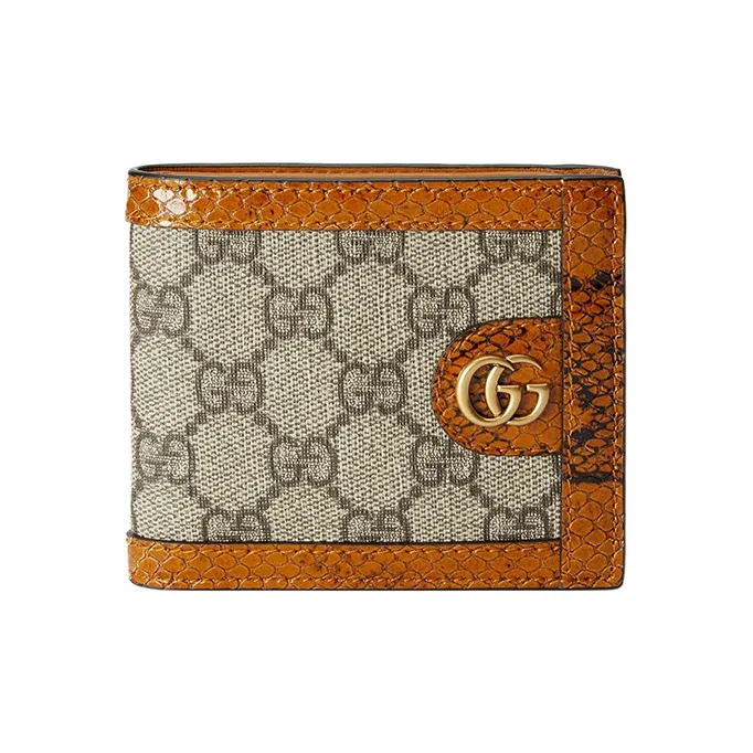 GUCCI Ophidia Canvas With Snakeskin Print Trim Wallet Men's Ebony/Tan-0