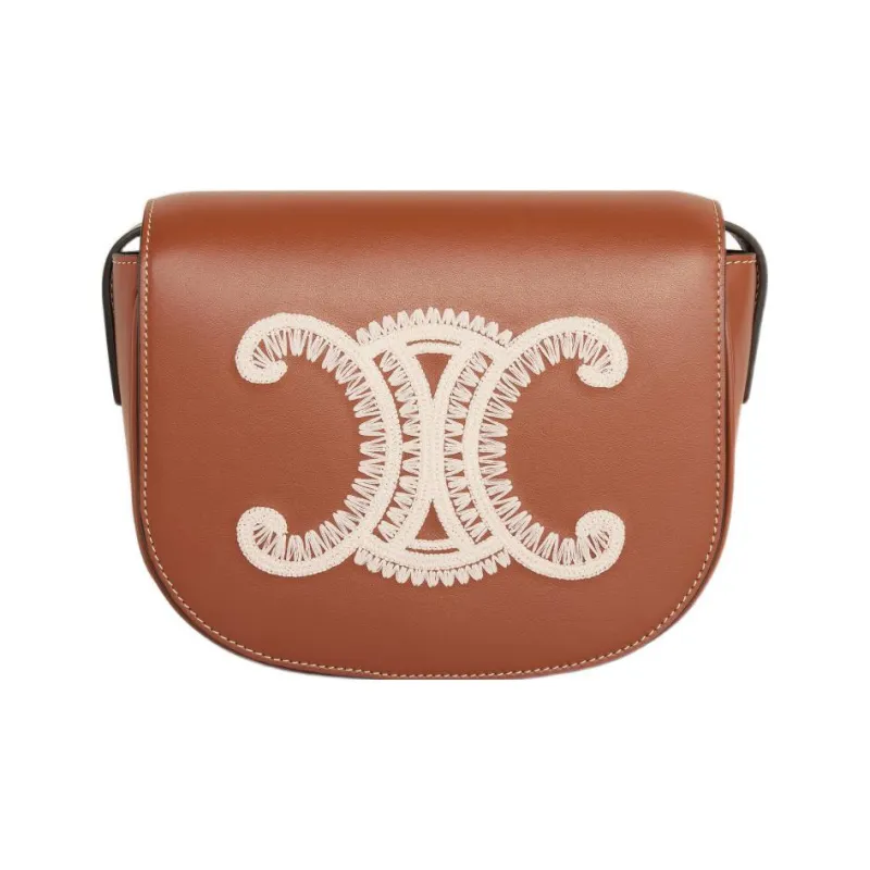 CELINE Triomphe Smooth Cow Leather Crossbody Bag, Shoulder Bag Women's Tawny-0