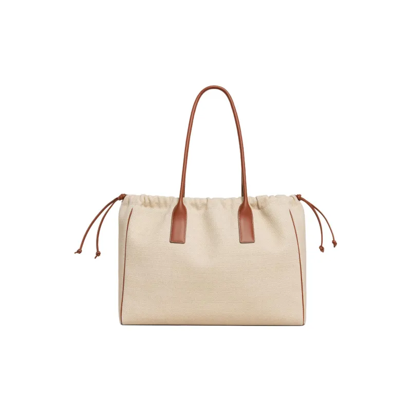 CELINE Cabas Fabric With Calfskin Trim Tote Bag Shopping Bag Shoulder Bag Handbag Regular Women's Natural/Tan-1