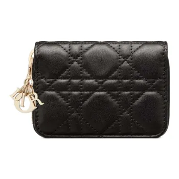 DIOR Lady Dior Sheepskin Wallet Small Size Women's Black