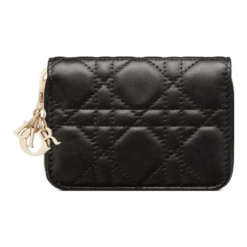 DIOR Lady Dior Sheepskin Wallet Small Size Women's Black