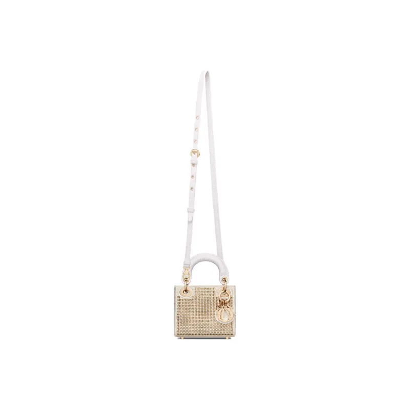 DIOR Lady Dior Faux Crystal Embroidery Daisie Bag Shoulder Bag Crossbody Bag Handbag Extra Mini Women's White-4